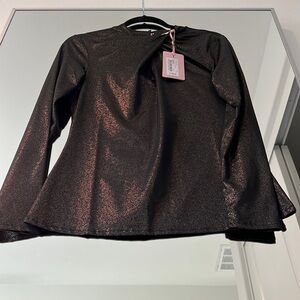 Ted Baker London Womens Twist Neck Long Sleeve Shimmery Top Brown Size 2 NWT